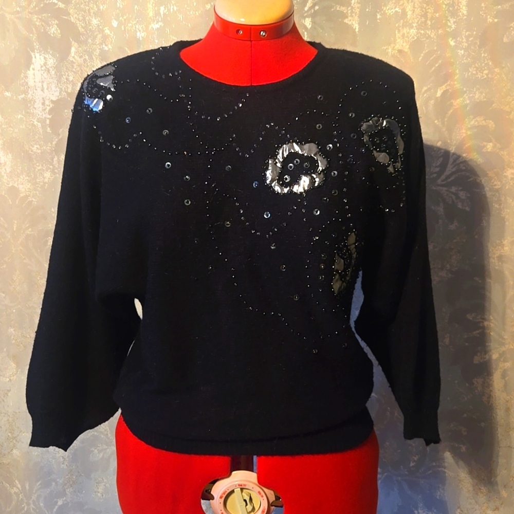 VINTAGE Marella knit sweater with sequins and applique